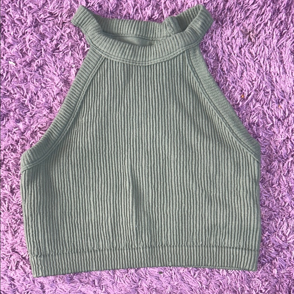 Ribbed Green Halter Top
